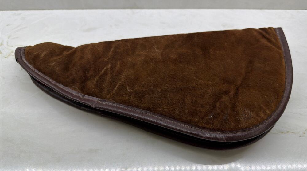 Vintage 1970s 14” Suede Leather Gun Carrying Case Fleece Pistol Revolver Zipper